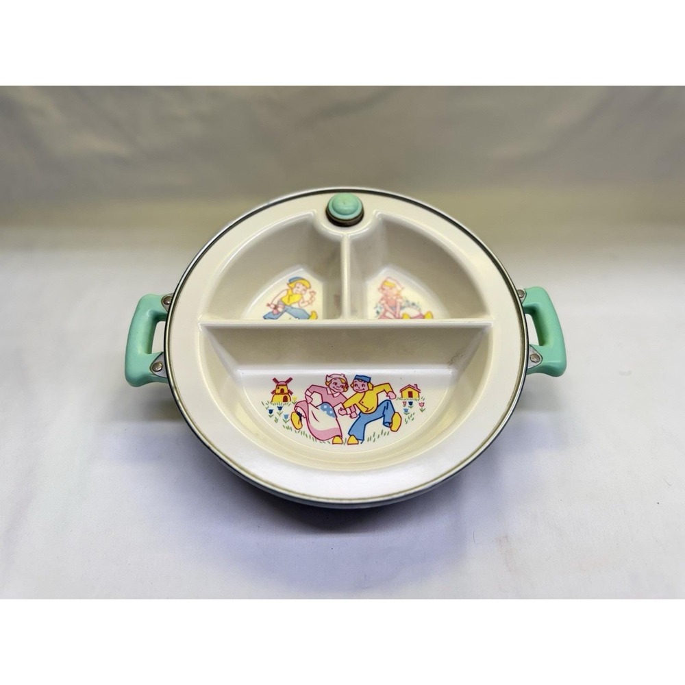 VTG Excello Baby Food Warming Dish Divided Jack & Jill Nursery Rhyme